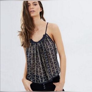Free People Stylish Black and Gold Geometric Tank Top Small